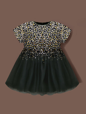 Cherry Crumble by Nitt Hyman Girls Midi/Knee Length Party Dress(Black, Half Sleeve)
