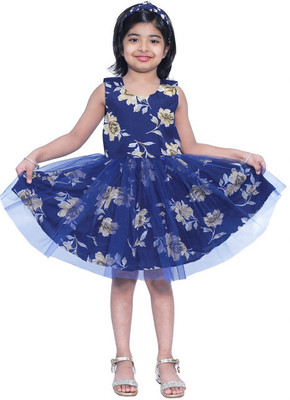 Wish Littles Girls Midi/Knee Length Party Dress(Blue, Sleeveless)