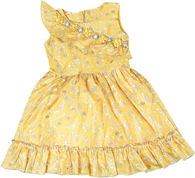 DAISY Girls Midi/Knee Length Casual Dress(Yellow, Sleeveless)