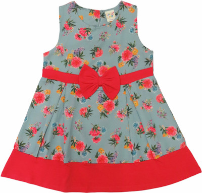 Clothe Funn Girls Midi/Knee Length Casual Dress(Grey, Sleeveless)