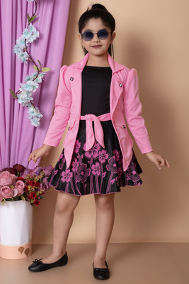 FASSY Girls Midi/Knee Length Party Dress(Pink, Full Sleeve)