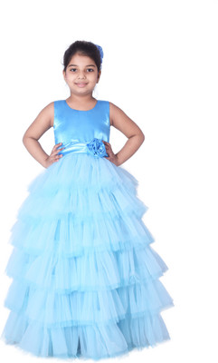 Shahina Fashion Girls Maxi/Full Length Party Dress(Light Blue, Sleeveless)