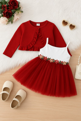 MISCHIF FASHION Baby Girls Midi/Knee Length Festive/Wedding Dress(Maroon, Full Sleeve)