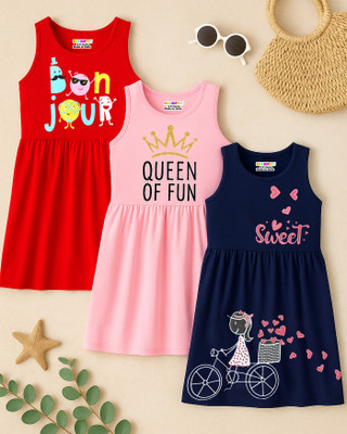 Kuchipoo Girls Midi/Knee Length Casual Dress(Multicolor, Sleeveless)