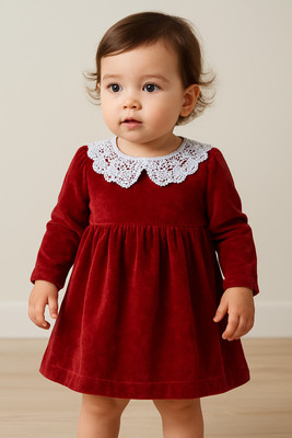 F B Garments Baby Girls Midi/Knee Length Festive/Wedding Dress(Red, Full Sleeve)