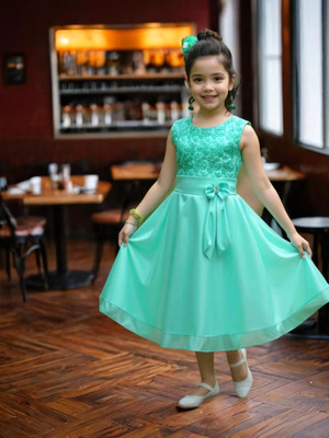 KidsCute Baby Girls Maxi/Full Length Festive/Wedding Dress(Light Green, Sleeveless)