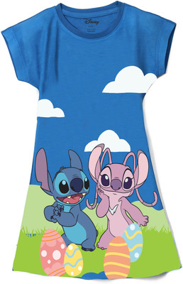 DISNEY BY MISS & CHIEF Girls Midi/Knee Length Casual Dress(Blue, Short Sleeve)