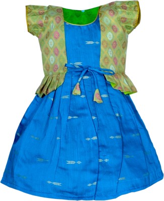 MangoPies Indi Baby Girls Midi/Knee Length Casual Dress(Blue, Sleeveless)