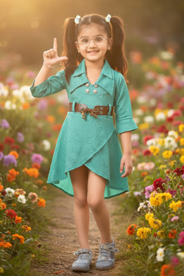 KAARIGARI Girls Midi/Knee Length Party Dress(Light Green, Fashion Sleeve)