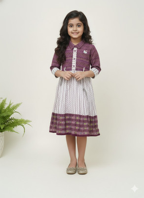 jl fashion Indi Girls Midi/Knee Length Casual Dress(Purple, 3/4 Sleeve)
