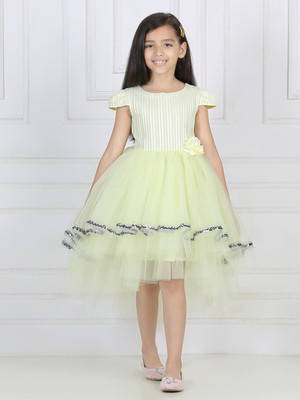 Toy Balloon Kids Girls Midi/Knee Length Party Dress(Green, Short Sleeve)