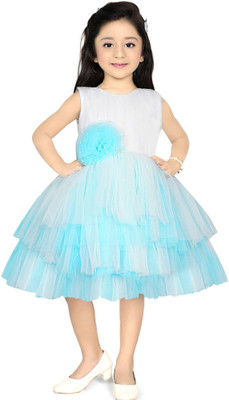 SOULSHINE Indi Baby Girls Midi/Knee Length Party Dress(Blue, Sleeveless)