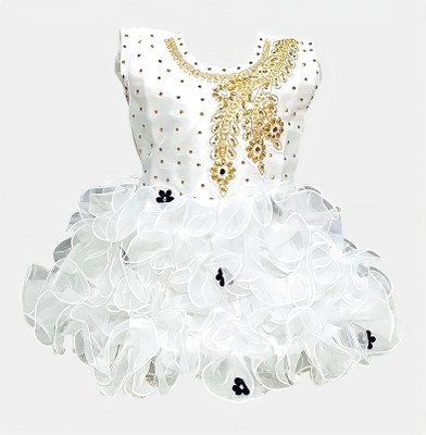 LITTLE MAMA Baby Girls Midi/Knee Length Party Dress(White, Sleeveless)