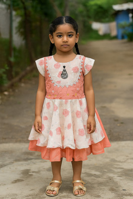 RTG Indi Girls Midi/Knee Length Casual Dress(Pink, Short Sleeve)