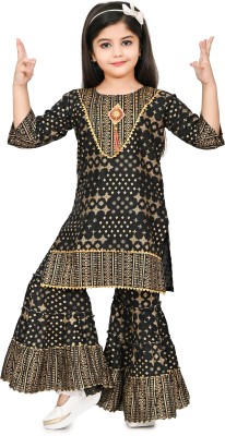 Nissan Creation Girls Festive & Party Kurta and Palazzo Set(Black Pack of 1)