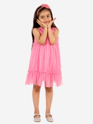 Kidsdew Indi Girls Above Knee Party Dress(Pink, Sleeveless)