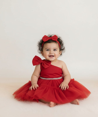 LAXIO Indi Baby Girls Midi/Knee Length Party Dress(Red, Sleeveless)