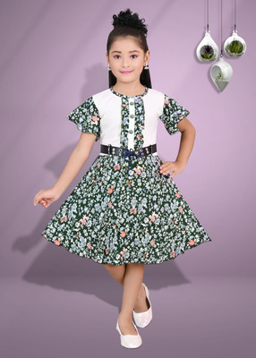 CHANDRIKA LIFESTYLE Baby Girls Midi/Knee Length Casual Dress(Green, Short Sleeve)