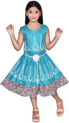 DS DRESSES Girls Below Knee Festive/Wedding Dress(Green, Sleeveless)