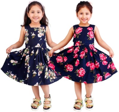 ROZZBY Girls Midi/Knee Length Casual Dress(Multicolor, Sleeveless)