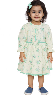 FFION Baby Girls Midi/Knee Length Casual Dress(Green, 3/4 Sleeve)