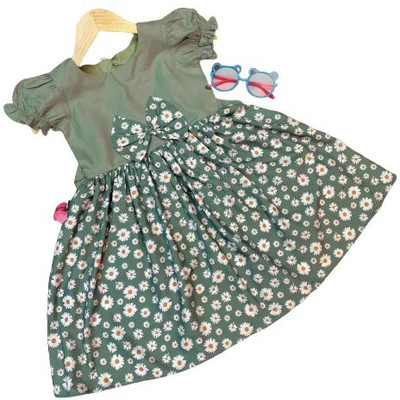 Ksaliya Enterprise Girls Midi/Knee Length Casual Dress(Green, Short Sleeve)