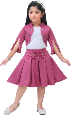 Rimi Garments Girls Midi/Knee Length Casual Dress(Pink, Half Sleeve)