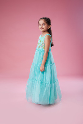 Mastarang Indi Girls Maxi/Full Length Festive/Wedding Dress(Blue, Sleeveless)