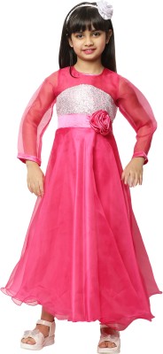 Shahina Fashion Girls Maxi/Full Length Festive/Wedding Dress(Pink, Full Sleeve)