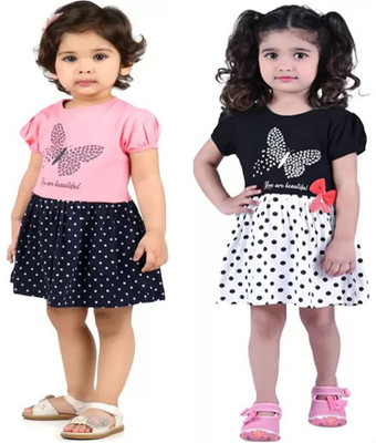 Cute N Tight Indi Baby Girls Midi/Knee Length Casual Dress(Multicolor, Half Sleeve)