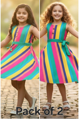 Lalpahari Girls Midi/Knee Length Casual Dress(Multicolor, Sleeveless)