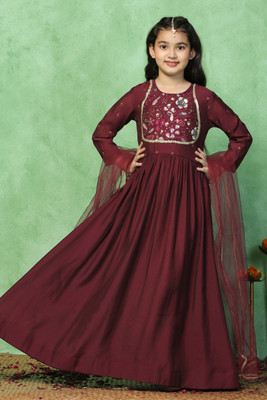 Fashion Dream Girls Maxi/Full Length Festive/Wedding Dress(Maroon, 3/4 Sleeve)