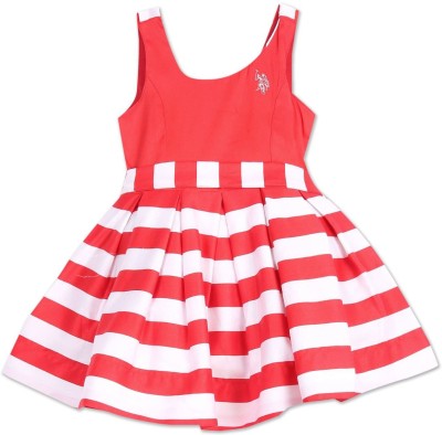 U.S. POLO ASSN. Girls Midi/Knee Length Casual Dress(Red, Sleeveless)