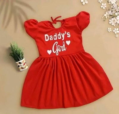 LITTLE MAMA Baby Girls Below Knee Casual Dress(Red, Cap Sleeve)
