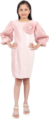aarom Girls Above Knee Festive/Wedding Dress(Pink, 3/4 Sleeve)