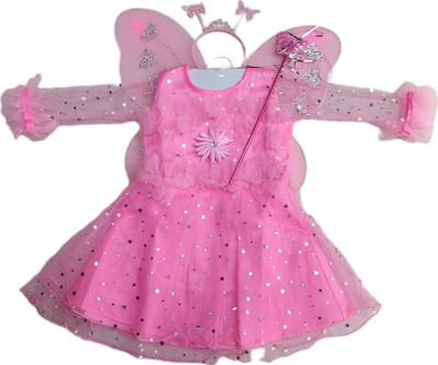 aruna creation Baby Girls Midi/Knee Length Festive/Wedding Dress(Pink, 3/4 Sleeve)
