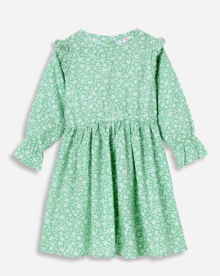 Kico Indi Baby Girls Midi/Knee Length Casual Dress(Green, Full Sleeve)