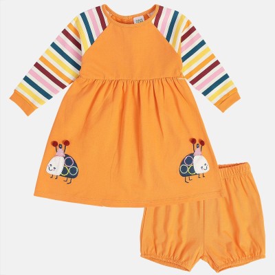 MINI KLUB Baby Girls Midi/Knee Length Casual Dress(Orange, 3/4 Sleeve)