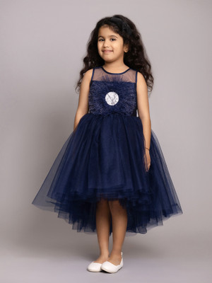 Toy Balloon Kids Baby Girls Calf Length Party Dress(Dark Blue, Sleeveless)