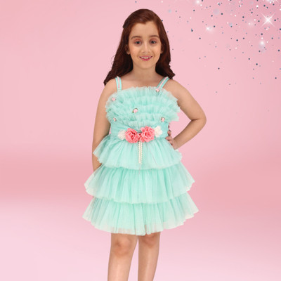 Cutecumber Baby Girls Midi/Knee Length Party Dress(Green, Sleeveless)