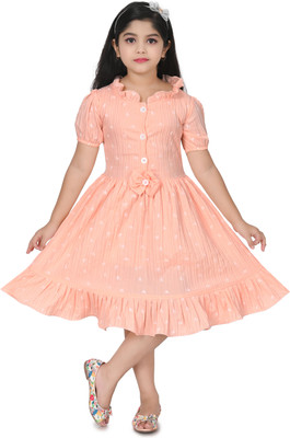SHINYTHREADS Indi Girls Midi/Knee Length Casual Dress(Beige, Half Sleeve)