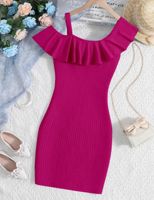 Elegant Attire Girls Midi/Knee Length Casual Dress(Pink, Sleeveless)