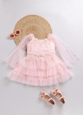 SmartRAHO Baby Girls Midi/Knee Length Casual Dress(Pink, Full Sleeve)