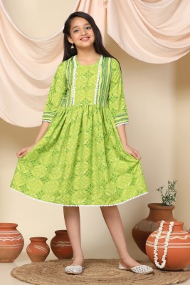 Fashion Dream Girls Midi/Knee Length Casual Dress(Light Green, 3/4 Sleeve)