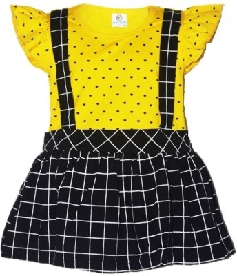 MUSKAN BEAUTY COLLECTION Girls Midi/Knee Length Casual Dress(Yellow, Short Sleeve)