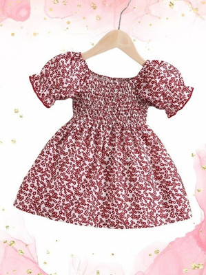 Varni Enterprise Girls Midi/Knee Length Casual Dress(Maroon, White, Short Sleeve)