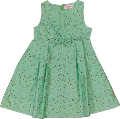 Sberries Indi Girls Calf Length Casual Dress(Light Green, Sleeveless)