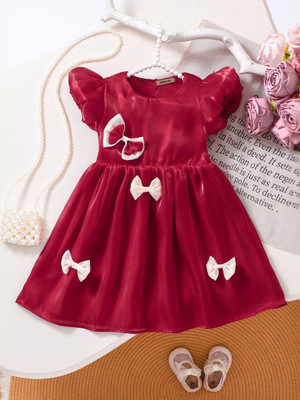 RADHEKRISHNATEX Indi Girls Midi/Knee Length Party Dress(Maroon, Short Sleeve)