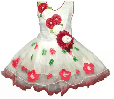 Sri Durga Collection Baby Girls Midi/Knee Length Festive/Wedding Dress(White, Sleeveless)