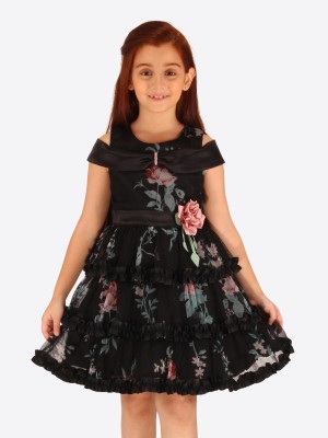 Cutecumber Girls Midi/Knee Length Party Dress(Black, Cap Sleeve)